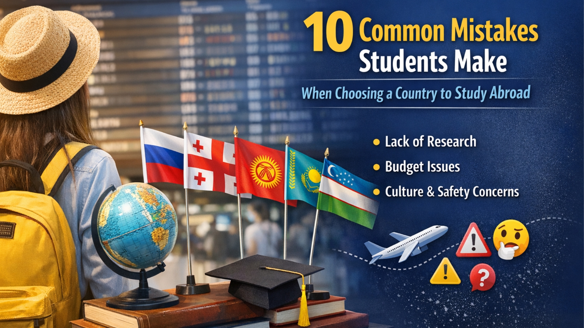 Student exploring study abroad options with world map and destinations