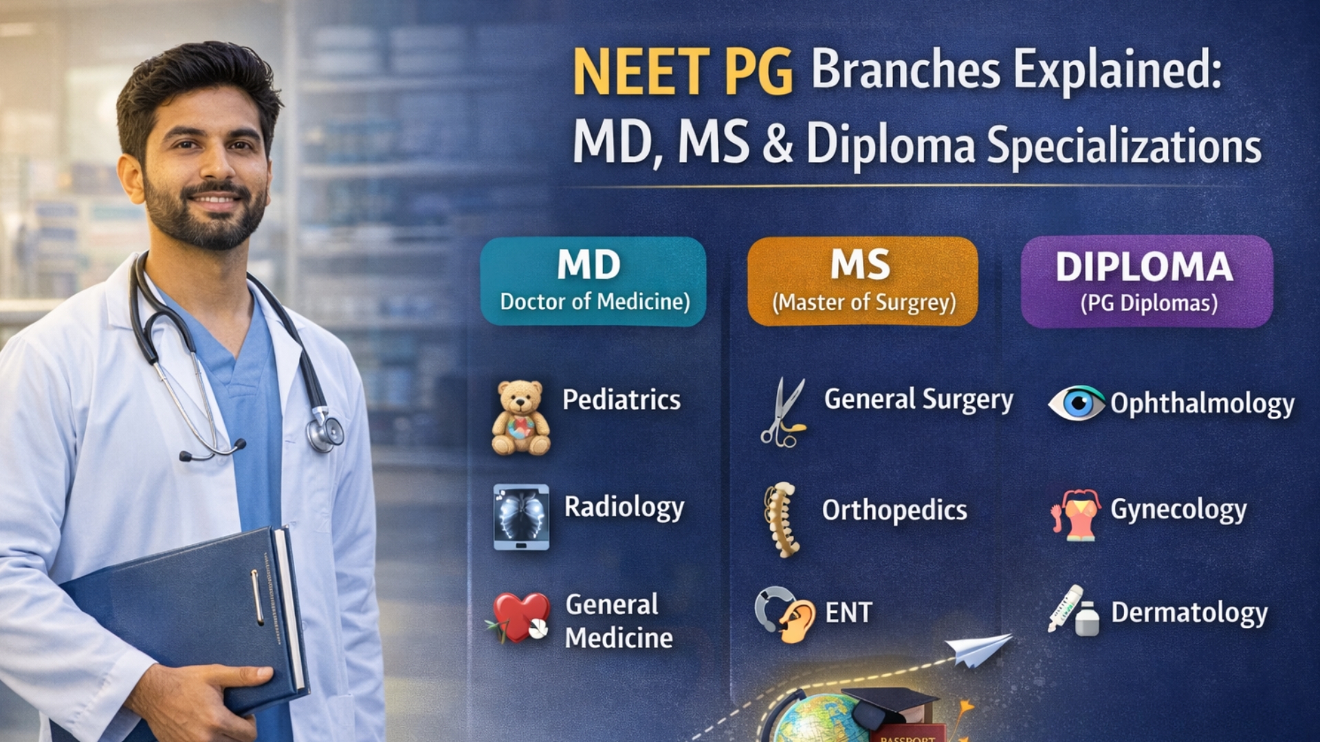 NEET PG branches explained - MD, MS, Diploma specializations
