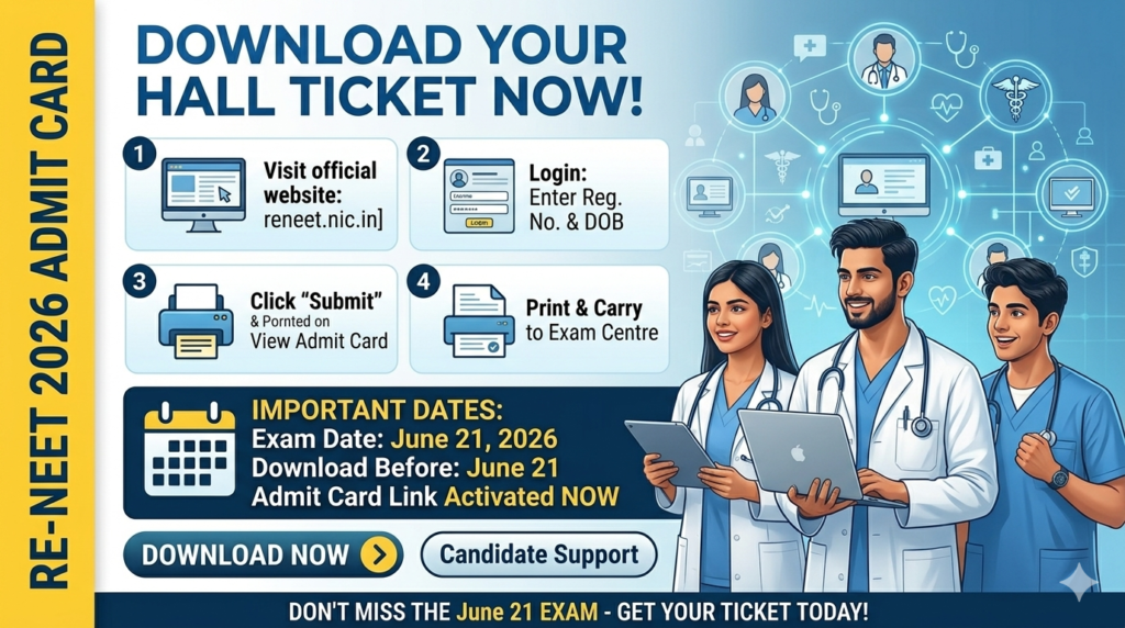 Re-NEET 2026 Admit Card Released Download Your Hall Ticket Now Before June 21 Exam
