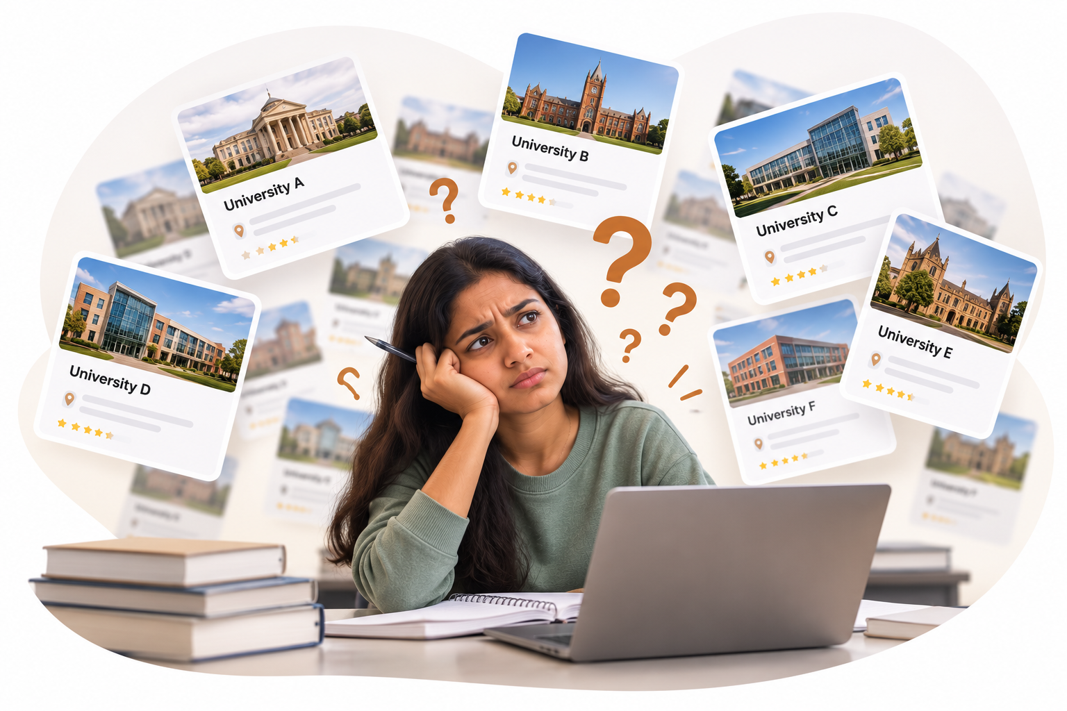 A student thinking about which university to choose